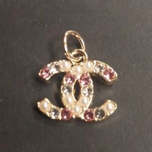 CC Gold & Pink Rhinestone Pearl Charm Pendant